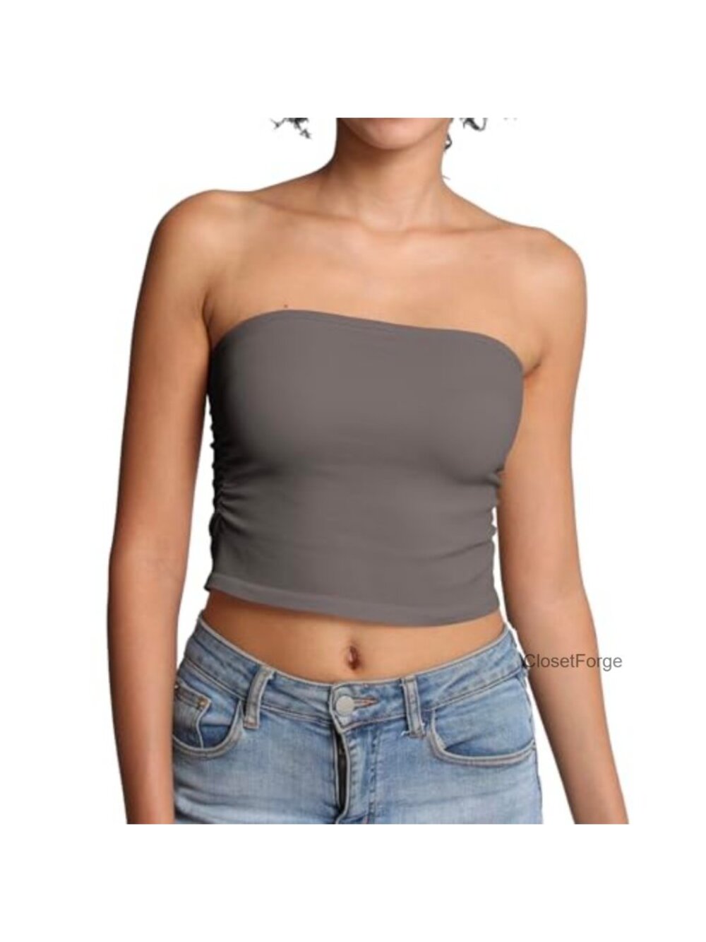 Comfyin Women's Strapless Bandeau Tube Top Sleeveless Backless Ruched Crop Top